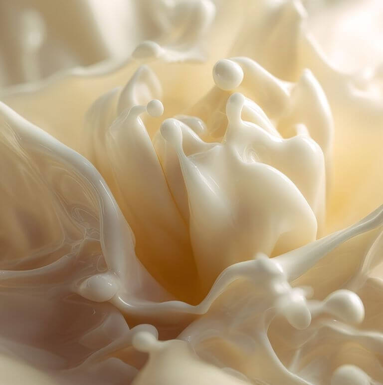 Giant splashes of vanilla flavor-enhanced milk that resemble flower blooms. Macro shot