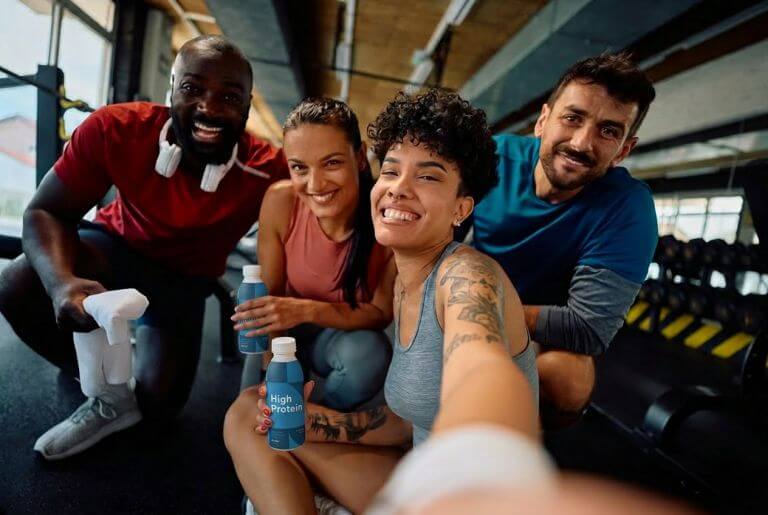 group of young people with yogurt