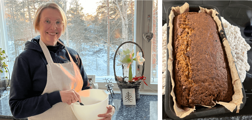 Krista Salli baking her xylitol chocolate chip banana bread